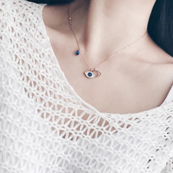 Devil's Eye Pendant Necklace Rose Gold Color - Picture 4 of 6